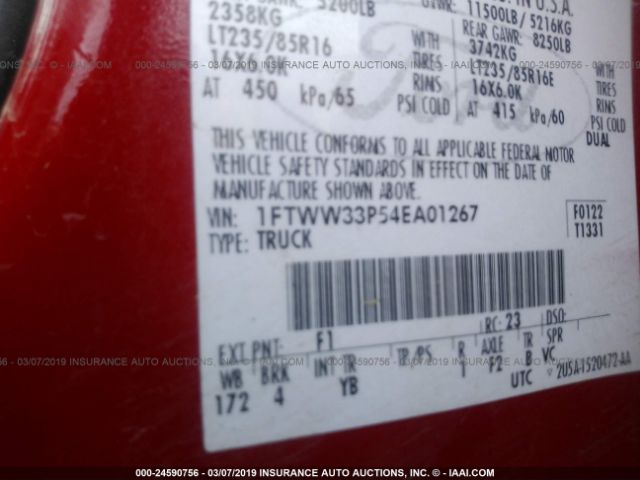 1FTWW33P54EA01267 2004 FORD F-350 фото продажи на аукционе Америки no.10