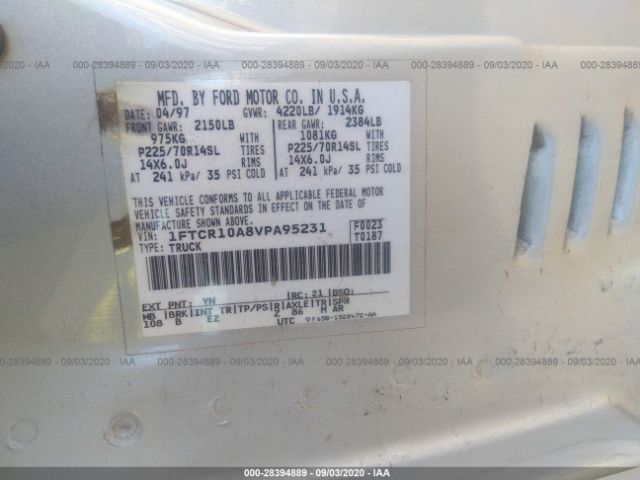 1FTCR10A8VPA95231 1997 FORD RANGER фото продажи на аукционе Америки no.9