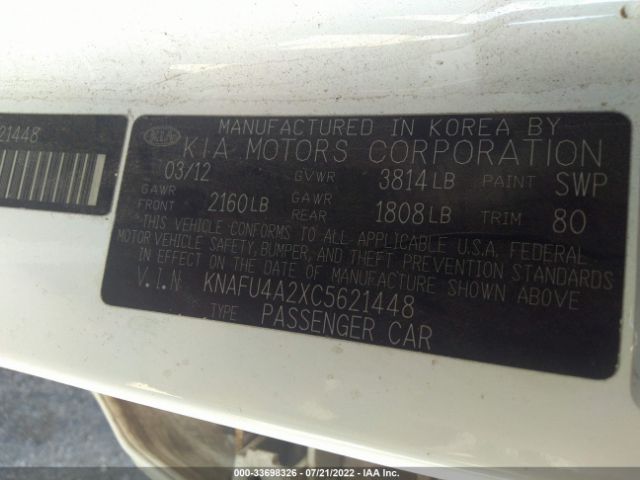 KNAFU4A2XC5621448 2012 KIA FORTE фото продажи на аукционе Америки no.9