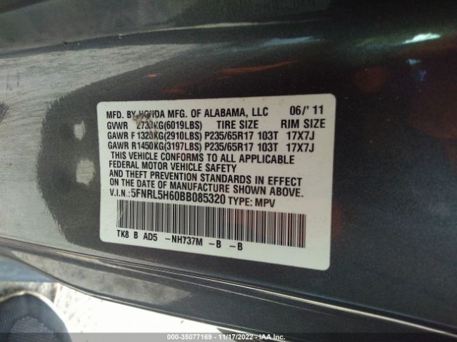 5FNRL5H60BB085320 2011 HONDA ODYSSEY фото продажи на аукционе Америки no.9
